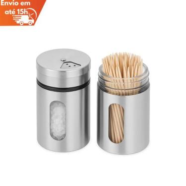 Imagem de Kit 2 Porta Temperos Condimentos Saleiro Pimenteiro Em Aço Inox Visor 