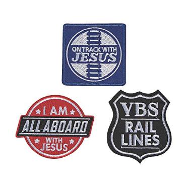 Imagem de Fun Express Railroad VBS Patches – Colorful and Fun Apparel Accessories for Vacation Bible School – Jesus is The Ticket Design – Perfect for Kids Teachers and Volunteers – Set of 12 Pieces