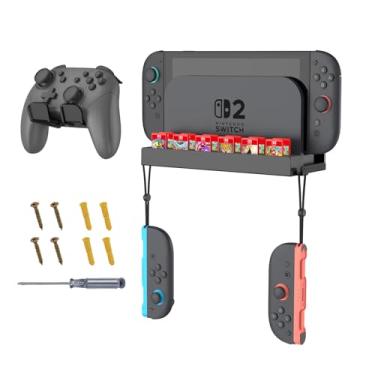 Imagem de Fintie Wall Mount for Nintendo Switch 2, Metal Wall Mount Kit with 1 Controller Holder, 12 Game Card Holders, 2 Joy-Con Hooks, Space-Saving Console Organizer Behind TV, Black
