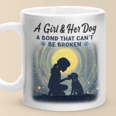 Imagem de Pawfect House A Girl And Her Dog, A Bond That Can't Be Broken, Caneca de café para animais de estimação, presentes de aniversário para mãe de cachorro para mulheres, amigos, caneca de chá de cerâmica