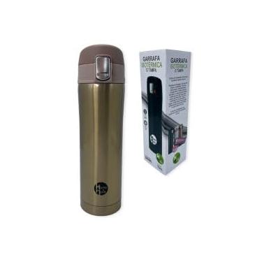 Imagem de Garrafa Térmica de Aço Inox, 500ml, Tampa Antivazamento, 12h Quente/Fria, Dourada