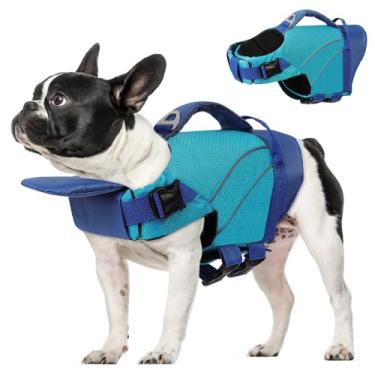 Imagem de Queenmore Colete salva-vidas para cães pequenos com listras refletivas, colete salva-vidas ajustável para cães pequenos, colete de natação para filhotes de cachorro de alta flutuação, colete