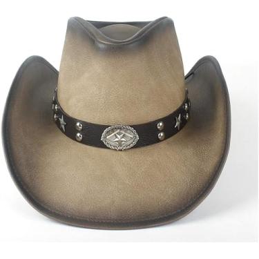 Imagem de Chapéus De Coco Rzl Com Aba De Couro Enrolada, Wome Me Getlema Cowboy Cowgirl Wester Hat, Tan, 58-59