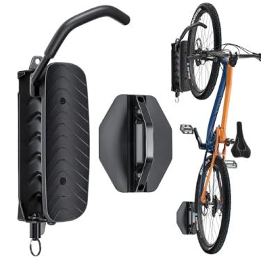 Imagem de BYHUME Suporte de parede para bicicleta, suporte de bicicleta ajustável em ângulo, cabides de parede para garagem, economia de espaço e fácil de carregar e descarregar, suporte vertical para bicicleta