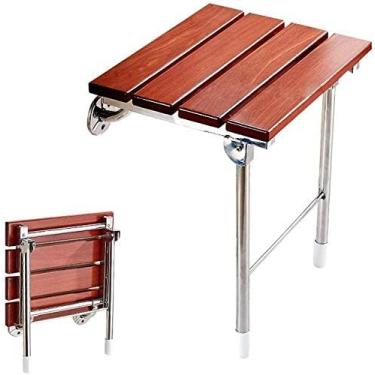 Imagem de Banheiro Parede Dobrável Assento Chuveiro Banqueta Banquinho Dobrável Banho Banheiro Cadeira De Parede Do Banheiro Banco De Madeira Maciça Idoso