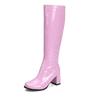 Imagem de Botas femininas Go Go Botas Over The Knee Block Heel Zíper Boot, rosa, 11