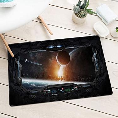 Imagem de Tapete de porta de boas-vindas do espaço sideral, cenário de planetas da janela de um ônibus espacial de astronauta, tapete de porta lavável na máquina, L 40 x C 60 cm, cinza laranja