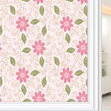 Imagem de Película de janela de privacidade de flores, textura de estilo floral, filme de vidro para sala de estar e escritório em casa, L90 x C 190 cm