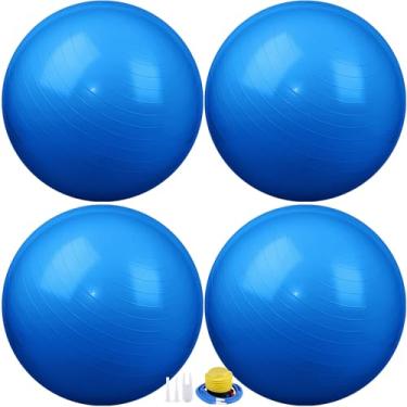 Imagem de Leyndo 4 peças, bola de exercícios de ioga de 66 cm, bola de Pilates, gravidez, parto, fitness com bomba rápida anti-explosão para melhorar a postura, equilíbrio, ioga, pilates, treinamento (azul)
