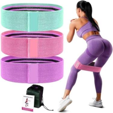 Imagem de Kit 3 Faixa Elastica Hip Mini Band Treino Exercicio Academia Elastica Tecido Pilates para Treinamento de Solo Membros Inferiores Alongamento e Fortalecimento Muscular