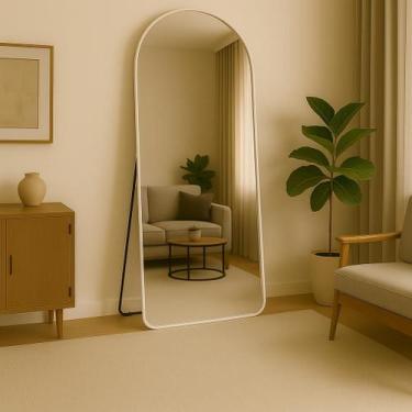 Imagem de Espelho Oval Grande com Base Reta 150x60 Suporte de Chão Corpo Inteiro