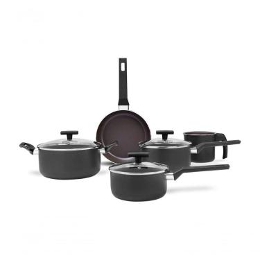 Imagem de Conjunto De Panelas 5 Peças Antiaderente Mineral Resist Cinza Linha Ceramic Life Preserve Cinza