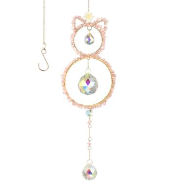 Imagem de Cristal rosa - apanhador pendurado em forma de gato, adequado para decoração de jardim doméstico, corações curativos, trazendo tranquilidade e beleza para cantos decorativos, presente de sorte, Natal
