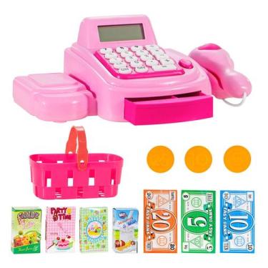 Imagem de Caixa Registradora Infantil Rosa Com Luz E Som Calculadora Scanner Bri