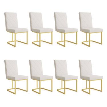 Imagem de Kit 08 Cadeiras de Jantar Estofada Siena Linho Base de Ferro Dourada - Pallazio