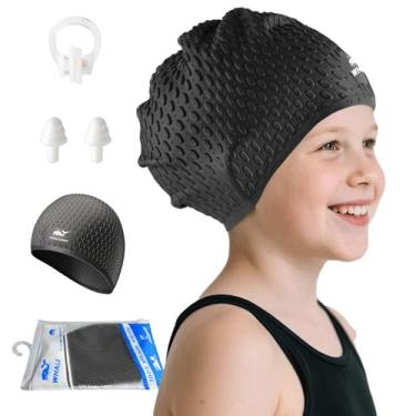 Imagem de Touca de natação infantil, touca de natação de silicone durável à prova d'água, adequada para meninas, meninos, adolescentes de 3 a 15 anos, ajuste confortável sem puxar o cabelo
