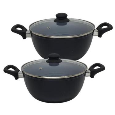 Imagem de Jogo 2 Panela Caçarola Indução Cerâmica Antiaderente Tampa Não Gruda 2
