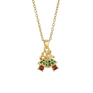 Imagem de Dtja Colar feminino com pingente de sino de Natal com strass banhado a ouro 18K, moderno, vermelho, verde, cristal, pingente, corrente, ajustável, fofo, Natal, festival, joias, lembrança, 45,7 cm
