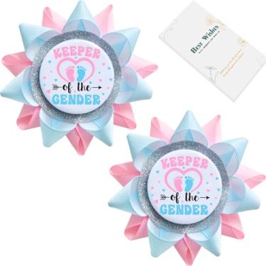 Imagem de 2 broches de botão Keeper Of The Gender – chá de bebê revelar lembrancinhas de festa, anúncio de menino ou menina pinos esmaltados para celebrações