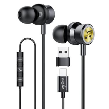 Imagem de Rayhontech Fones de ouvido com fio USB C, fones de ouvido intra-auriculares para laptop, PC com microfone, fone de ouvido com isolamento de ruído magnético compatível com iPhone 16 15 Pro/iPad Pro