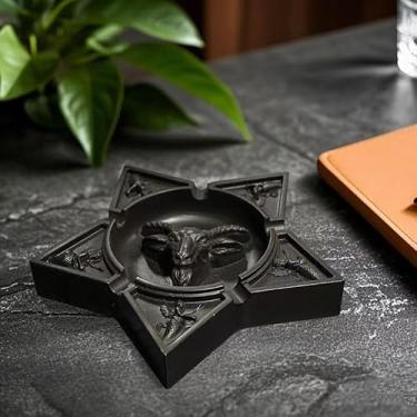Imagem de Cinzeiro em forma de cabeça de cabra de cinco pontas estilo gótico, suporte de cigarro decorativo preto, acessório de mesa para fumar