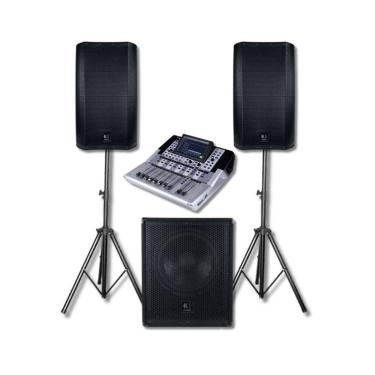 Imagem de Caixas de Som Amplificadas K-Audio + Mesa Duonn Atrium 12 - 1 Subwoofer 15" + 2 Caixas Ativas 12"