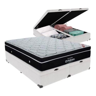 Imagem de Cama + Box Com Bau Ortobom Colchão King Com Molas Ensacadas Branco