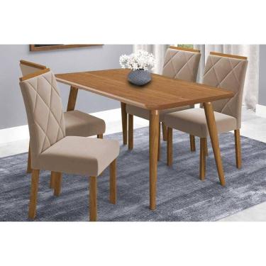 Imagem de Sala de Jantar Completa Adele Tampo Madeirado 130x80cm e 4 Cadeiras Fernanda Carvalho/Cinamomo - Linho Bege - Cimol