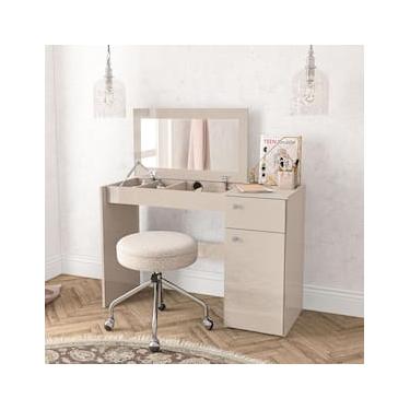 Imagem de Penteadeira Politorno Iracema Espelho Recolhível 1 Gaveta 1 Porta Nichos Compacta MDP Pintura UV