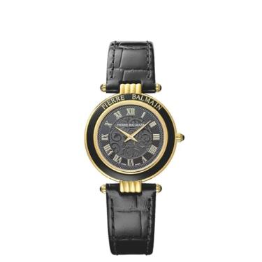 Imagem de Balmain, Lady, Haute Elegance, PVD amarelo, fabricado na Suíça, quartzo, preto, couro, B81373212