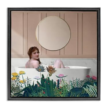 Imagem de Stupell Industries Vintage Lady in Bath Tela flutuante emoldurada preta design de arte de parede por Seven Trees Design, 45,7 x 45,7 cm