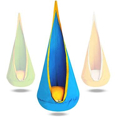 Imagem de C-CHAIN Swing Pod Chair for Kids, Cotton Hammock Chair with Durable Air Cushion, Child Swing Seat Nest with Adjustable Rope, All Accessories Included (Blue)