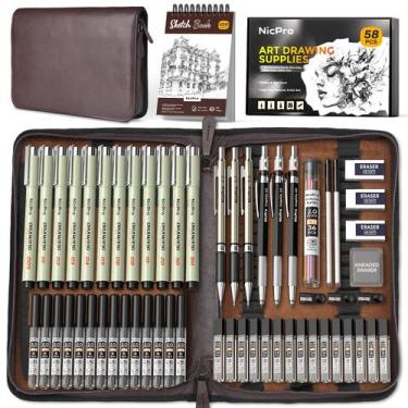 Imagem de Kit de suprimentos de desenho artístico Nicpro 58 unidades com estojo 