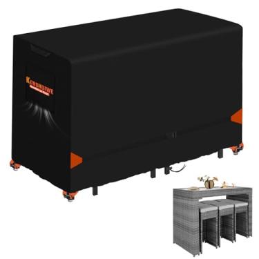 Imagem de Kovshuiwe 195,6 cm C x 86,4 cm L x 106,7 cm Altura da barra, mesa de pátio, capas de jantar, tecido Oxford 600D, à prova d'água, 197 cm, quadrado, bar, altura da barra, capa de mesa e cadeira, preta