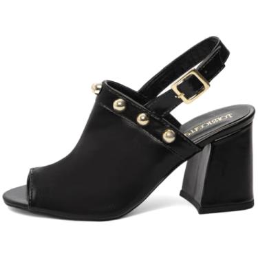 Imagem de Sandália Feminina Ankle Boot com Salto Alto 7cm, Apliques Dourados, Palmilha de Espuma e Solado Antiderrapante (Preto, BR, Adulto, Numérico, 35)