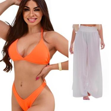 Imagem de Biquini + Saída De Praia Calça Tule Moda Praia Kit Conjunto - Look Dre