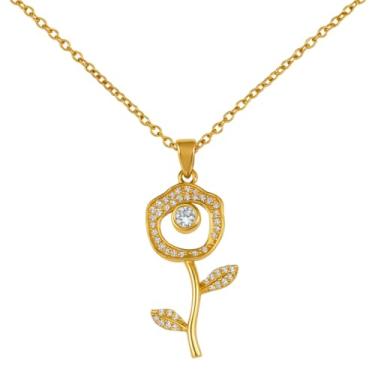 Imagem de Colar Feminino Rosa Bela E A Fera Banhado A Ouro Aço Inox Presente