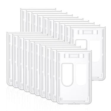 Imagem de Uniclife Pacote com 20 porta-crachás vertical com 2 cartões, estojo de plástico fosco rígido com compartimentos para polegar, bolsa protetora para cartões, com proteção UV para escritórios, escolas
