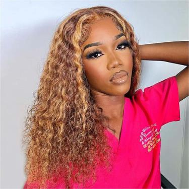 Imagem de Peruca HIRIREMY Curly Bob 40cm Cabelo humano Deep Wave Honey Blonde