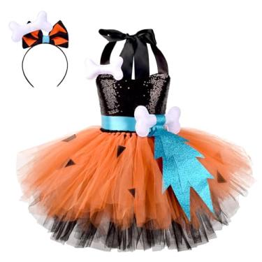 Imagem de IKADEX Toddler Caveman Halloween Costume for Kids Girls Stone Age Sequin Tutu Dress with Headband Birthday Outfit 2-12Y Black 7/8