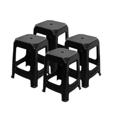 Imagem de Kit 4 Banqueta Porto de Plástico Preto com Detalhes no Assento - Xplas