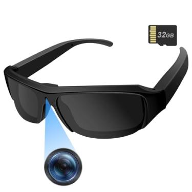 Imagem de Óculos de sol para câmera, ação esportiva, óculos inteligentes, câmera de vídeo 1080p, proteção UV, suporte para lentes polarizadas, gravação de fotos/vídeos, com cartão micro SD de 32 GB e leitor de