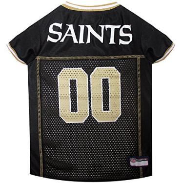 Imagem de Camiseta NFL New Orleans Saints Dog Jersey, Tamanho: Grande. Melhor fantasia de camisa de futebol para cães e gatos. Camisa de jérsei licenciada