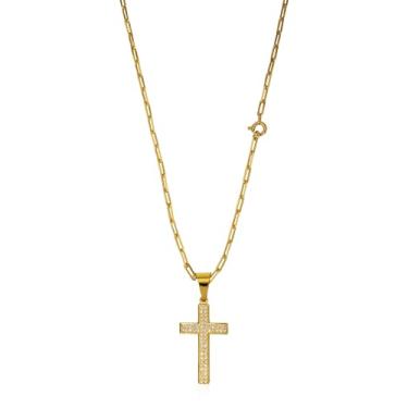 Imagem de Conjunto De Moeda Antiga Banhado A Ouro 18k - Corrente Tijolinho Quina 2mm + Pingente Cruz Cravejada Reta