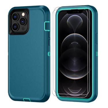 Imagem de Jshru Capa para iPhone 13 Pro Max e iPhone 12 Por Max com [2 unidades] Protetor de tela HD, [grau militar] à prova de choque à prova de poeira/queda, 3 camadas, capa resistente, verde