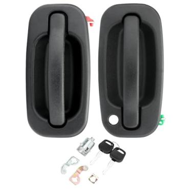 Imagem de Maçanetas de metal (par), com cilindro de trava e chaves, compatível com Chevy Silverado Suburban Tahoe Avalanche 1999-2007, GMC Sierra Yukon Cadillac Escalade, frente externa esquerda e direita