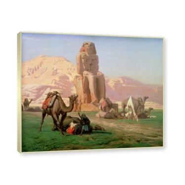 Imagem de NHLDZYH Moldura de champanhe. Pinturas a óleo famosas, (The Colossus of Memnon) de Jean Leon Gerome, reprodução impressa em tela, arte de cenário para decoração de sala de estar. 40 x 48 cm - 15,7 x