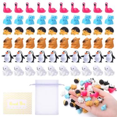 Imagem de GGSTDDUP 60 Pcs Mini Resin Animals with Organza Bag Card Miniature Resin Penguin Hedgehog Flamingo Polar Bear Koala Elephant for DIY Cake Decoration Ornaments Crafts Moss Landscape