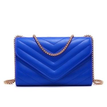 Imagem de Dasein Bolsa feminina pequena acolchoada a tiracolo elegante bolsa de mão com alça de ombro e corrente, Azul royal, Medium