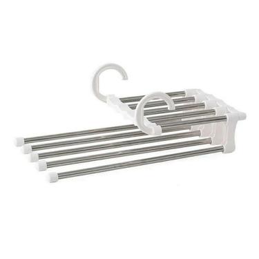 Imagem de Cabide Multifuncional Para Calças 5 Divisórias Inox- Branco